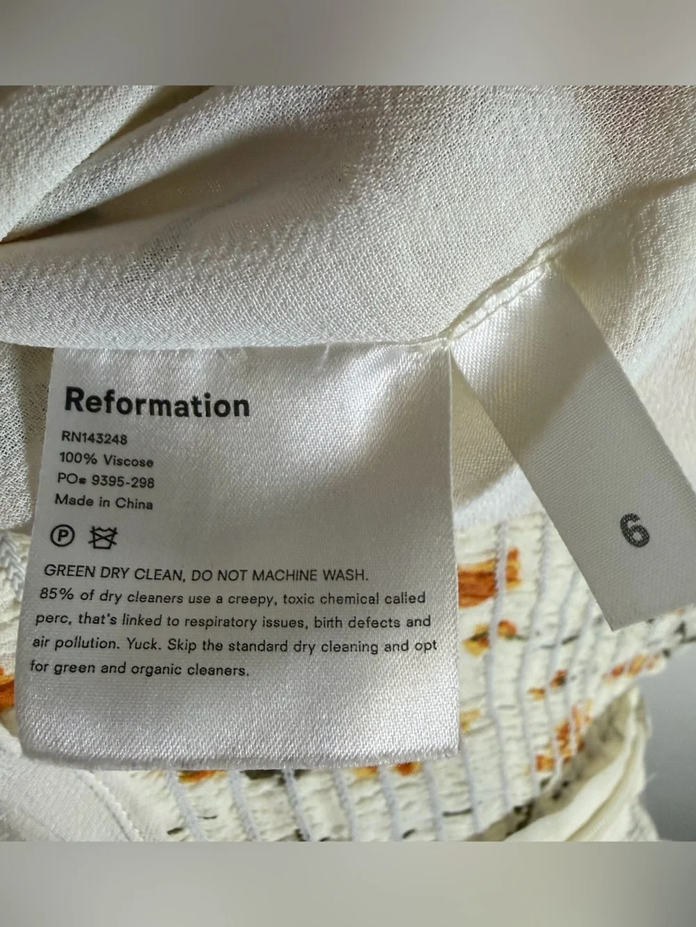 Reformation Georgia Square Neck Top White Floral Size 6 Puff Sleeve Boho Summer
